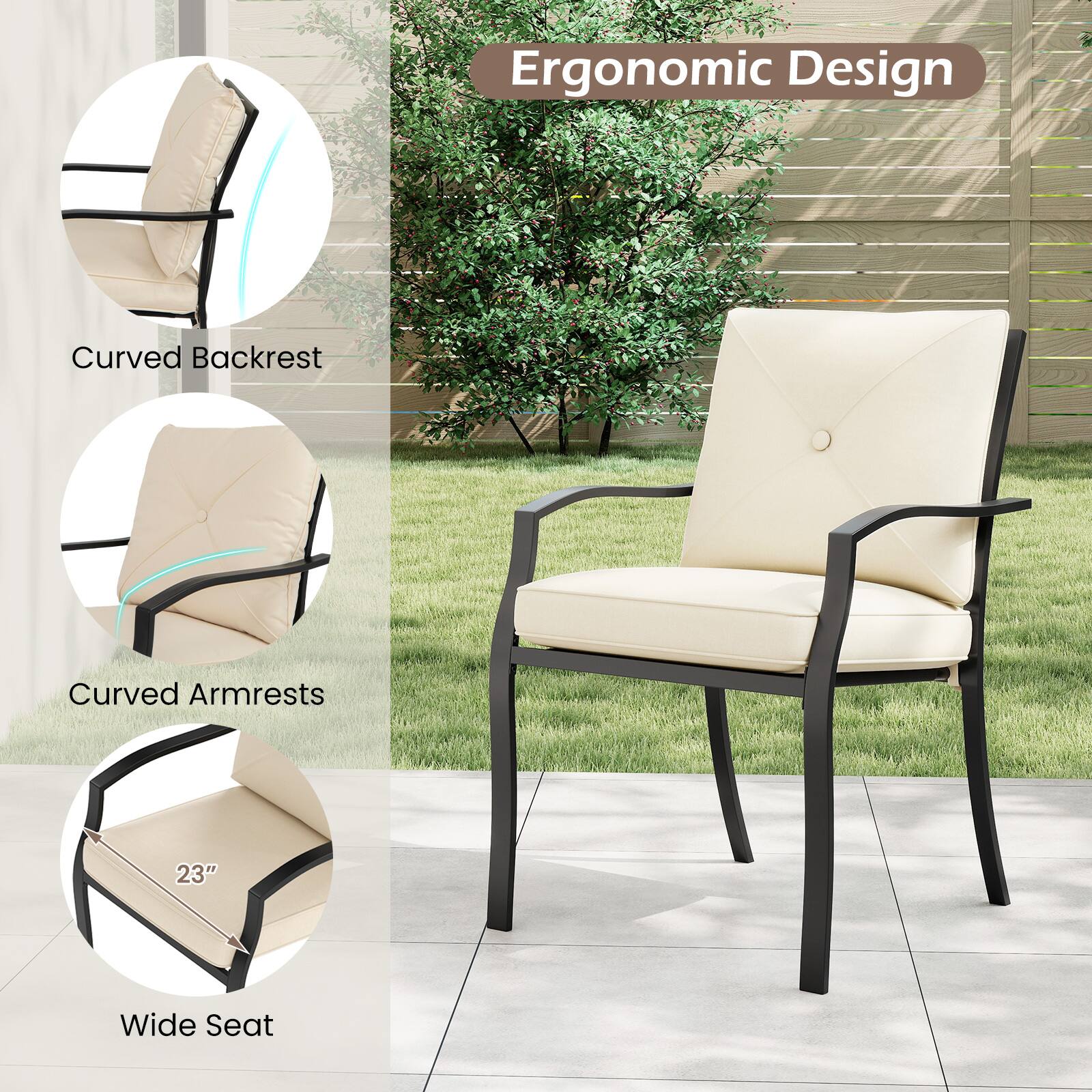 Ergonomic Design  
Curved Backrest  
Curved Armrests  
23" Wide Seat