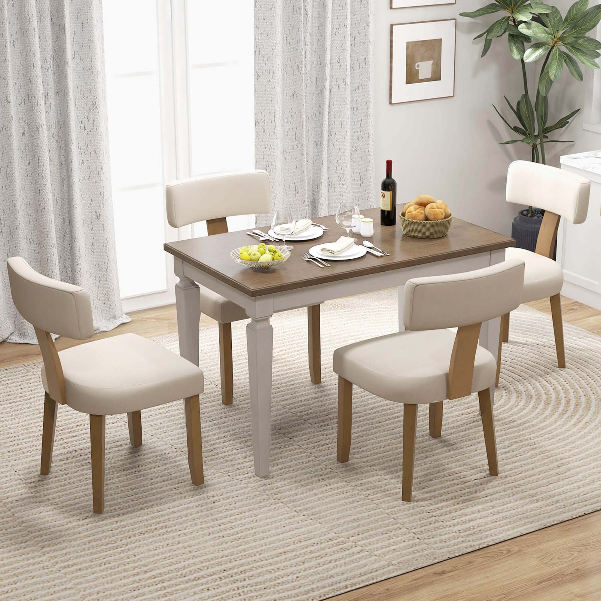 Alt View 1. Costway - Costway Set of 4 Armless Dining Chairs with Curved Backrests & Padded Seat Cushions - Beige,Natural.