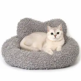PawsPik - Heart-Shaped Plush Comfort Bolster Dog & Cat Bed with Removable Cover - Gray