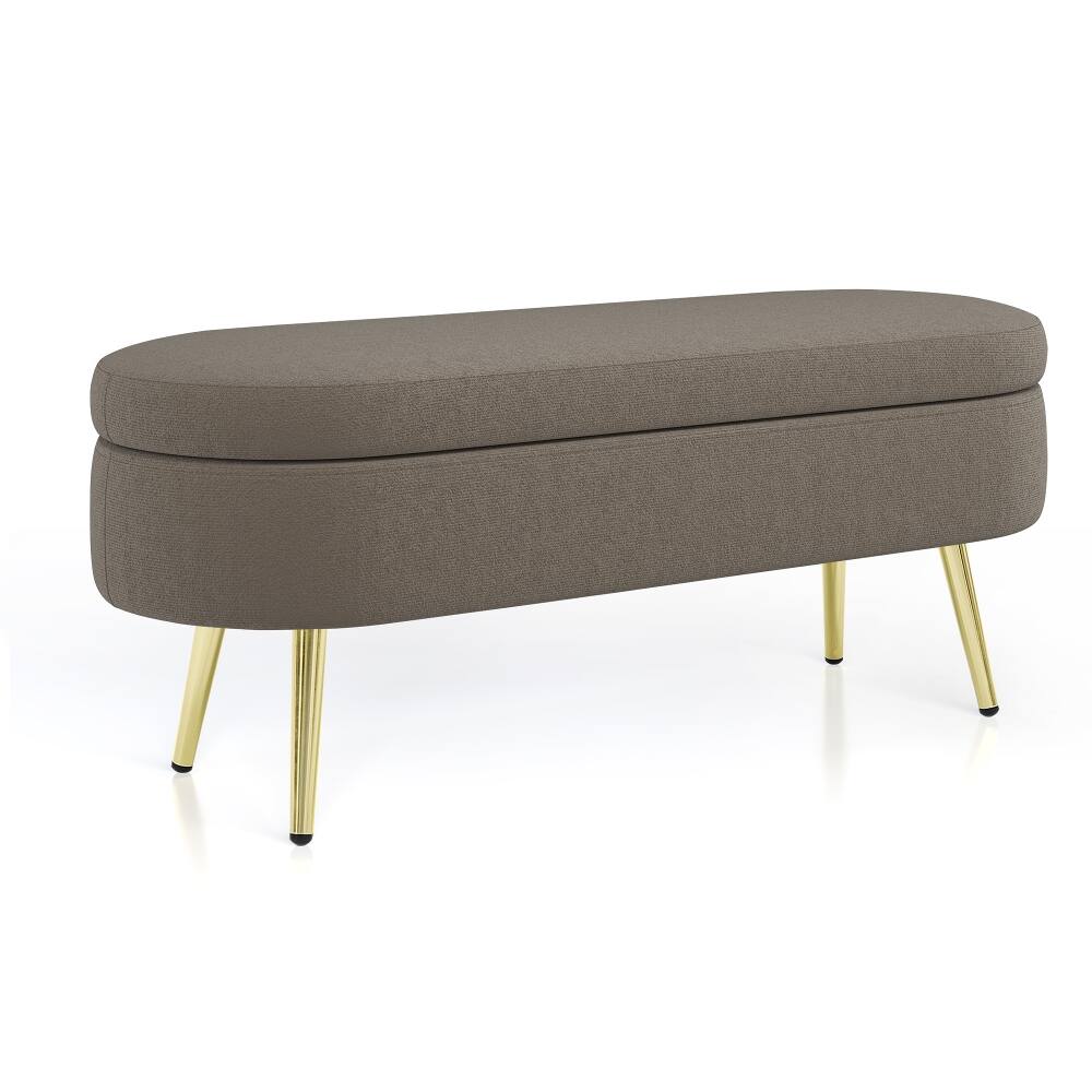 Alt View 8. Ropilly - Ropilly Brown Oval Storage Ottoman Flannel Bench Metal Legs - Brown.