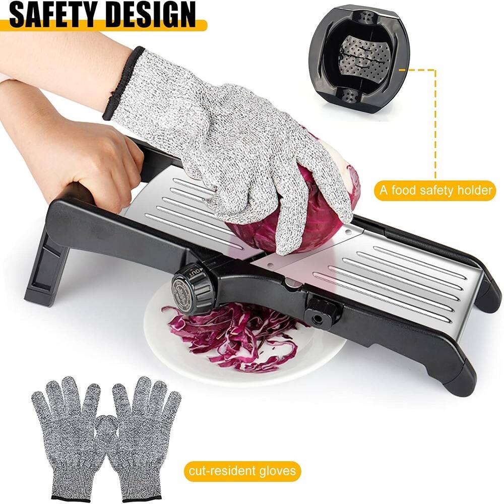 PARKER SLATER - 7-in-1 Adjustable Mandoline Food Slicer for Kitchen – Stainless Steel Vegetable Slicer with Onion, Potato, Chip & French - Gray