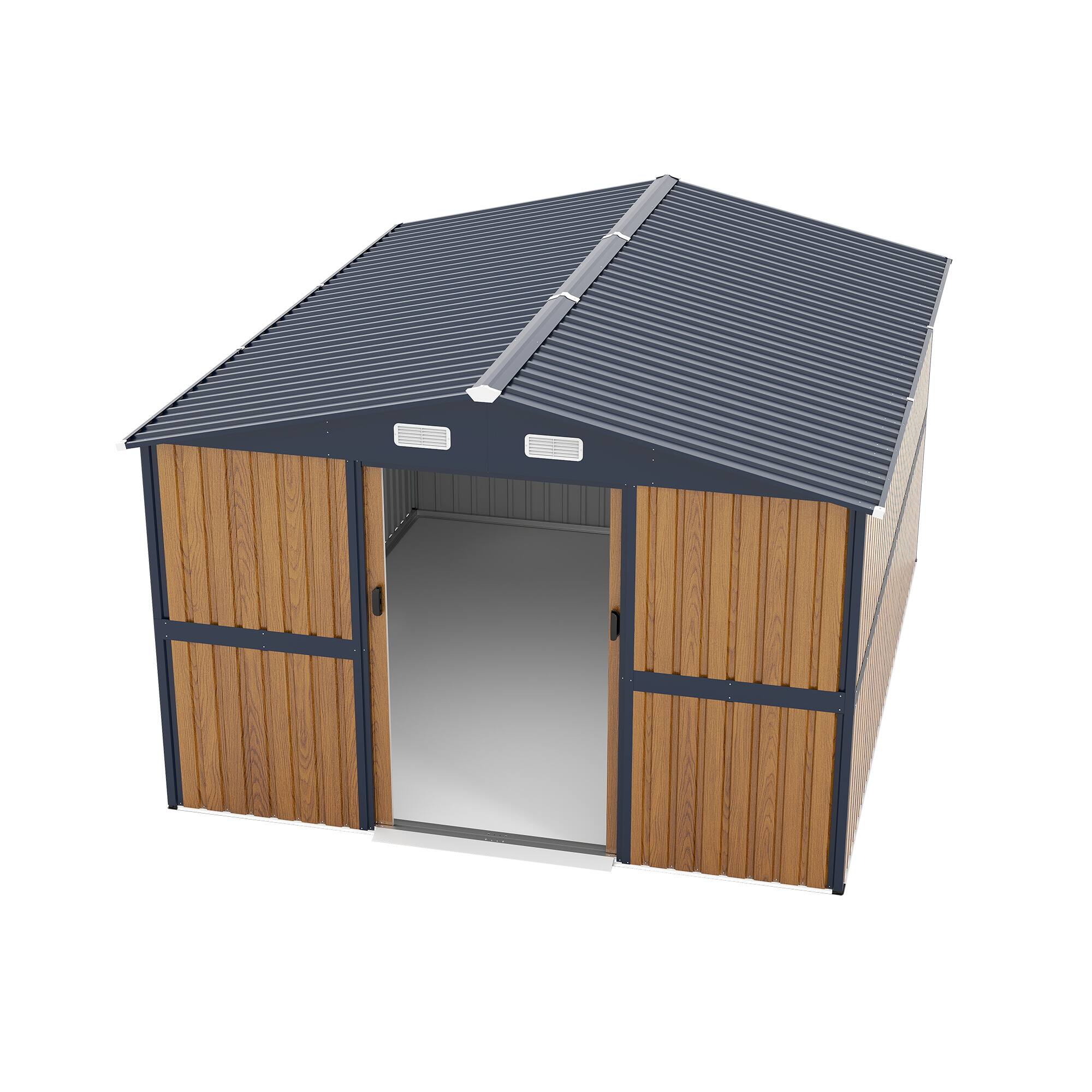 Alt View 6. Mondawe - 10X12 FT Outdoor Steel Storage Shed with Lockable Doors and 2 Windows - Yellow.