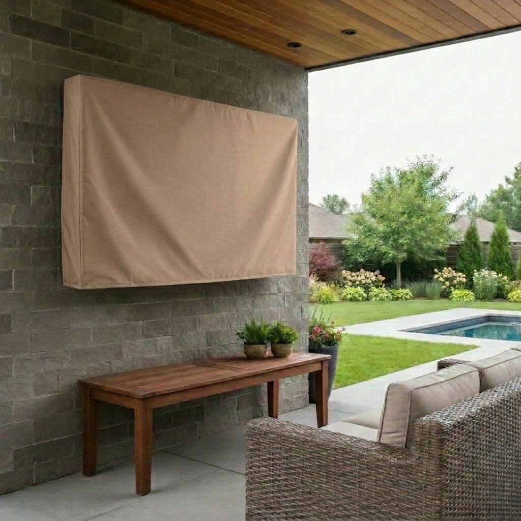 Left. KHOMO GEAR - Outdoor TV Cover for 60" to 65" Inch TV – Weatherproof Protector for Flat Screen TVs - Brown.