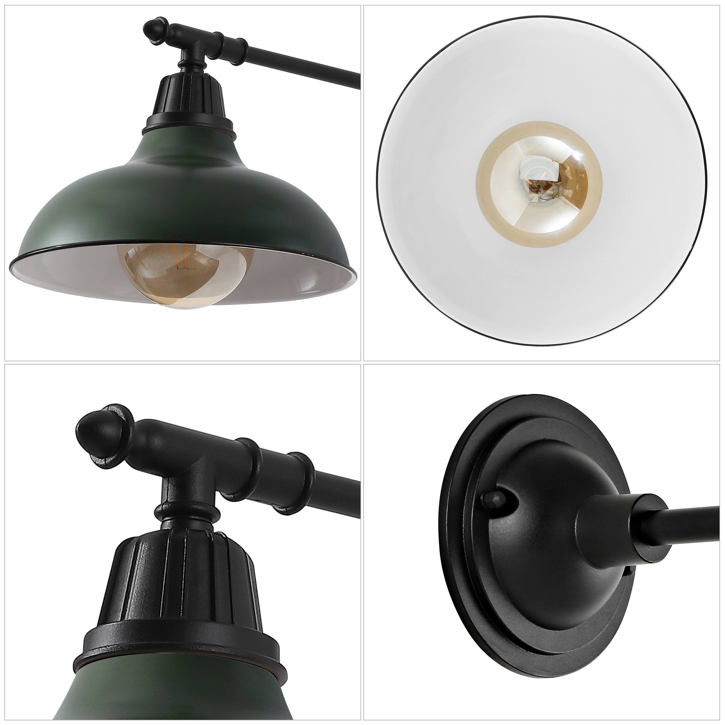 Alt View 4. Jonathan Y - Wallace 12.25" 1-Light Farmhouse Industrial Indoor/Outdoor Metal LED Victorian Arm Outdoor Sconce, Kumbu Green/Black - Kombu Green.