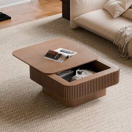 Loheer - 31.5 Inch Square Coffee Table with Storage Solid Wood Veneer Modern Tea Table for Apartment Living Room - Walnut