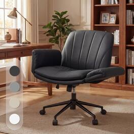 Dowinx - Criss Cross Chair with Five-Level Adjustable Arms and Wheels, Comfortable Ergonomic PU Leather Swivel Vanity Chair - Black