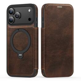 Dteck - For Apple iPhone 17 Pro Max Shockproof Leather RFID Blocking Card Slots Full Protection Mag Safe Case RIng Kickstand - Coffee