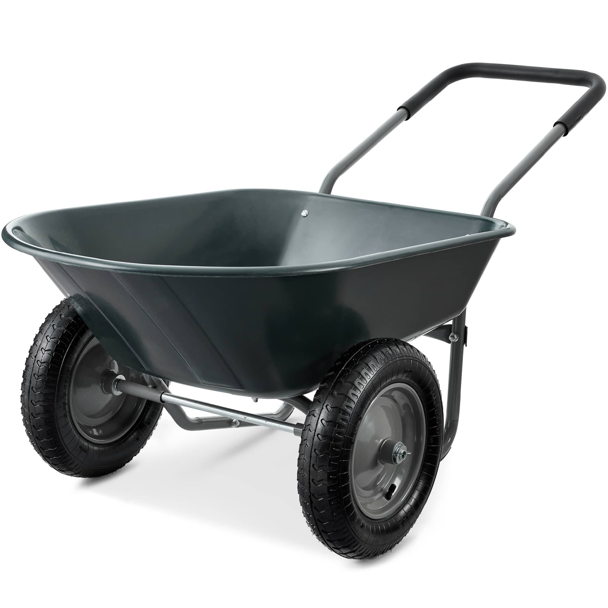 Front. Best Choice Products - Best Choice Products Dual-Wheel Home Wheelbarrow Yard Garden Cart for Lawn, Construction - Dark Gray - Dark Gray.