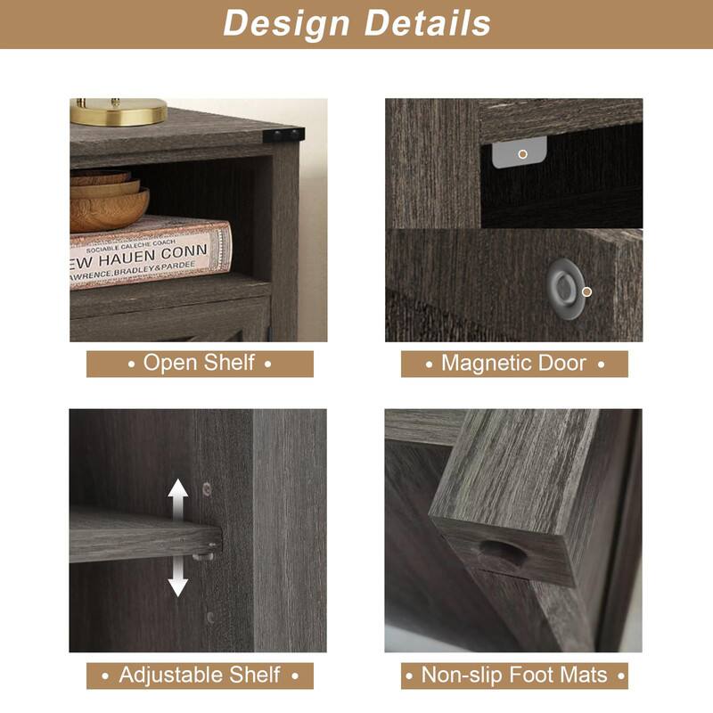 Design Details

- Open Shelf
- Magnetic Door
- Adjustable Shelf
- Non-slip Foot Mats