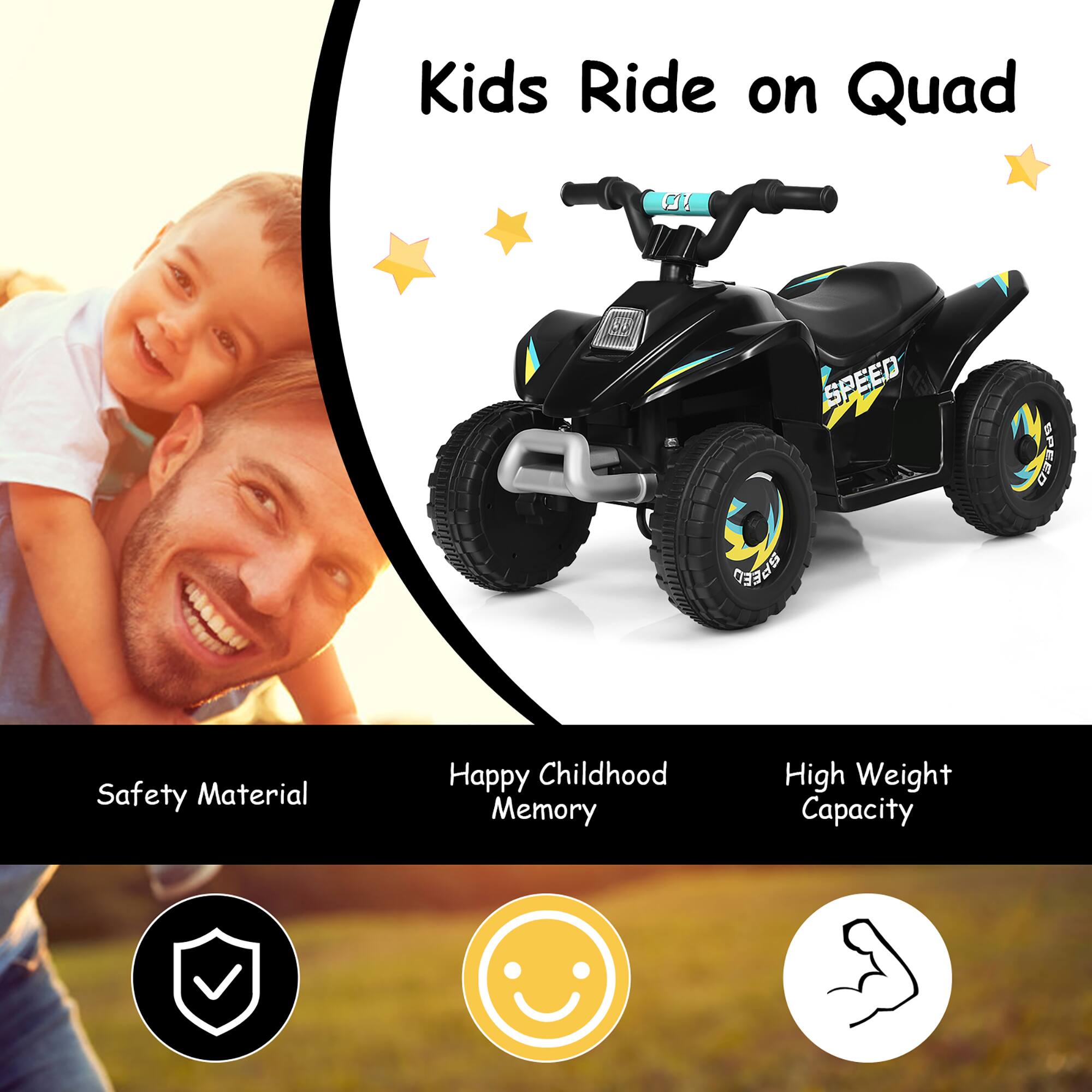 Kids Ride on Quad

- Safety Material
- Happy Childhood Memory
- High Weight Capacity