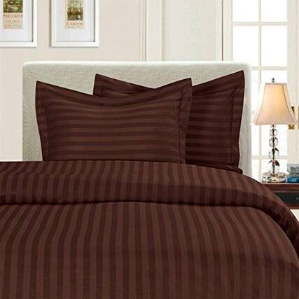 Front. Cedar Assembly - 1500 Thread Count damask Stripes Egyptian Quality Luxurious Silky Soft Wrinkle Fade Resistant Duvet Cover - Brown-Full.