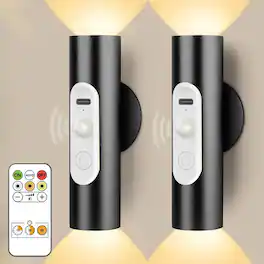 RTMB - Battery Wall Sconce 2-Pack, Magnetic Rechargeable Motion-Sensor Lights - Black