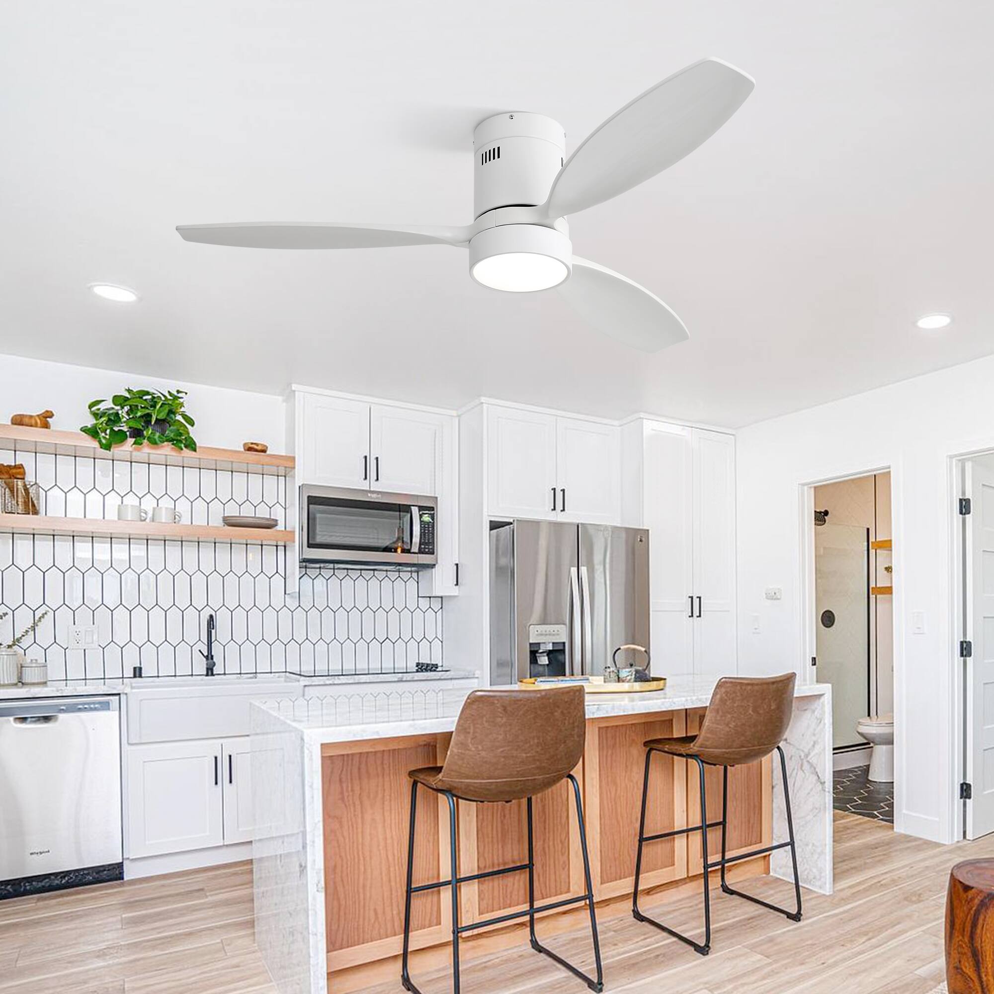 Alt View 2. Loheer - Loheer 52 Inch Flush Mount Ceiling Fan with Light Solid Wood Blades Reversible DC Motor Modern Low Profile Bedroom Fan.