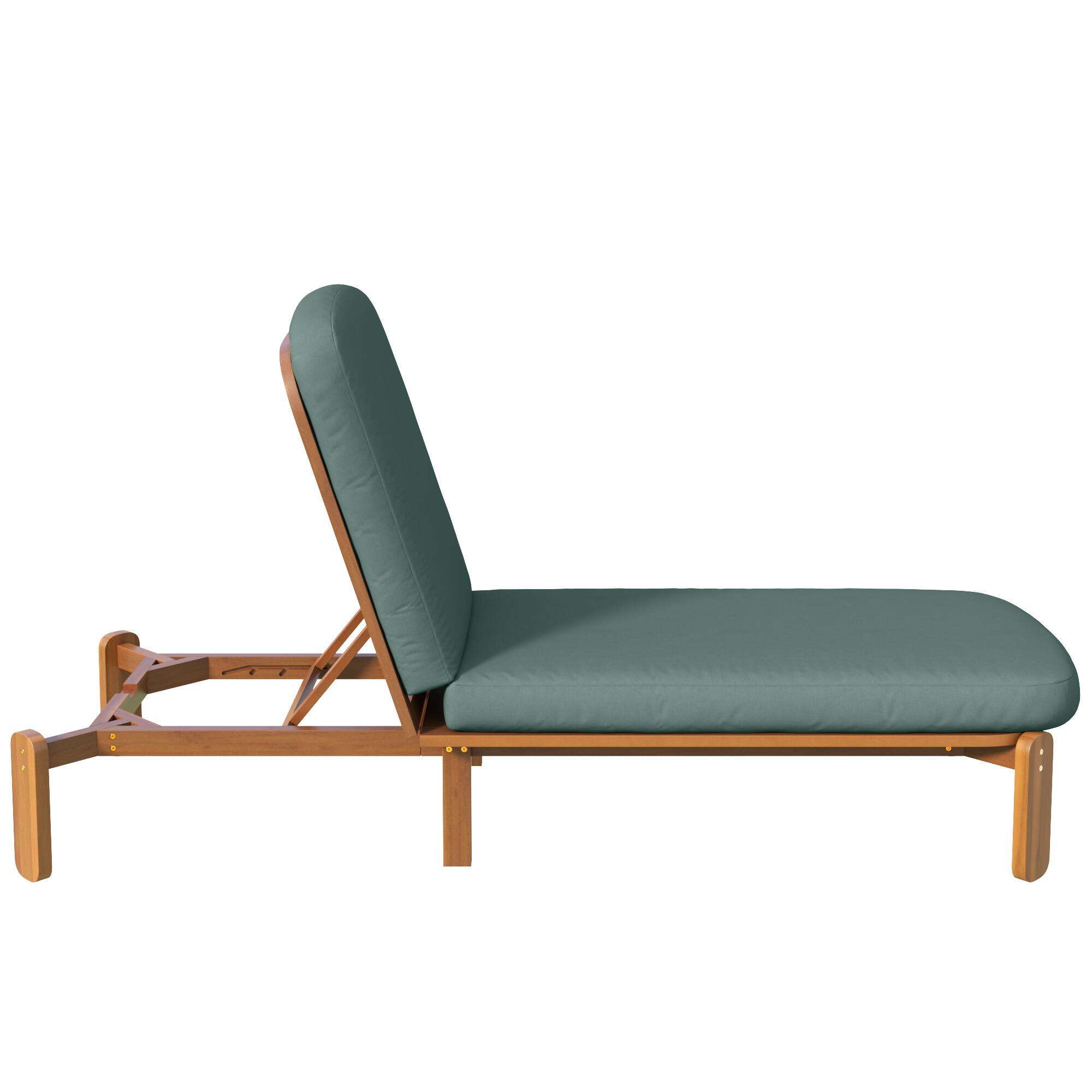Left. Whisen - Outdoor Adjustable Reclining Chaise Lounge with Thick Cushions for Patio, Poolside, or Beach - Green.