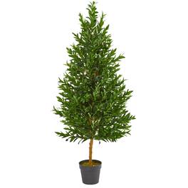 BreeBe - 4.5' Olive Cone Topiary Tree UV Resistant (Indoor/Outdoor) - Green