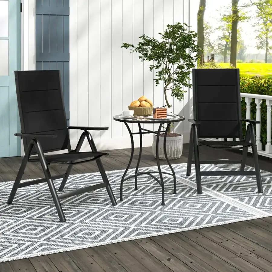 Alt View 4. Costway - 2 PCS Patio Folding Chair Outdoor Chairs with Padded Seat, Adjustable Backrest - Black.