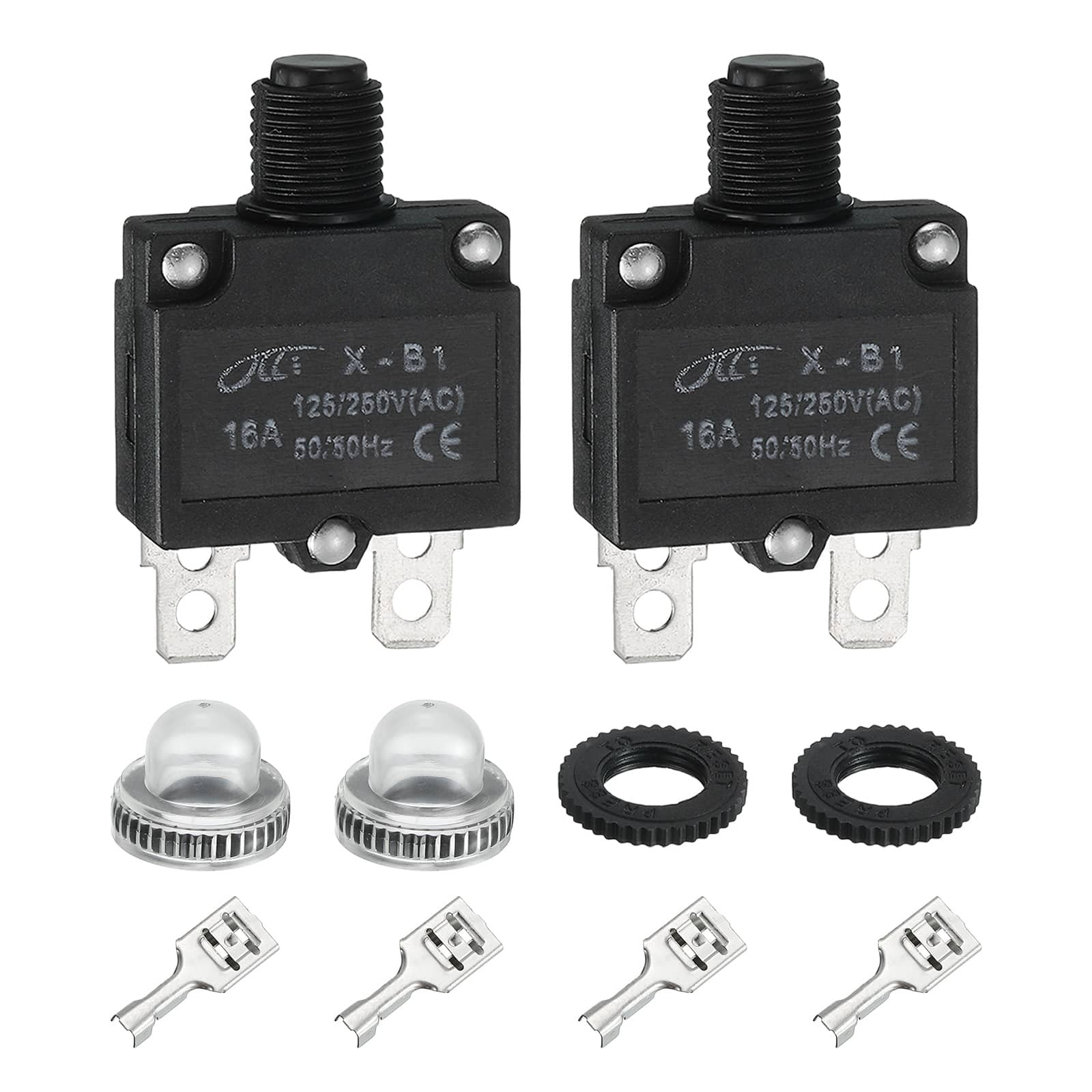 Unique Bargains - 2pcs 16A Thermal Circuit Breaker, 125/250V AC,32V DC, Manual Reset Push Button, Waterproof Caps, Quick Connect X-B1 - Black price history on PriceWatchPro