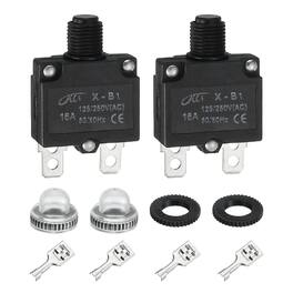 Unique Bargains - 2pcs 16A Thermal Circuit Breaker, 125/250V AC,32V DC, Manual Reset Push Button, Waterproof Caps, Quick Connect X-B1 - Black
