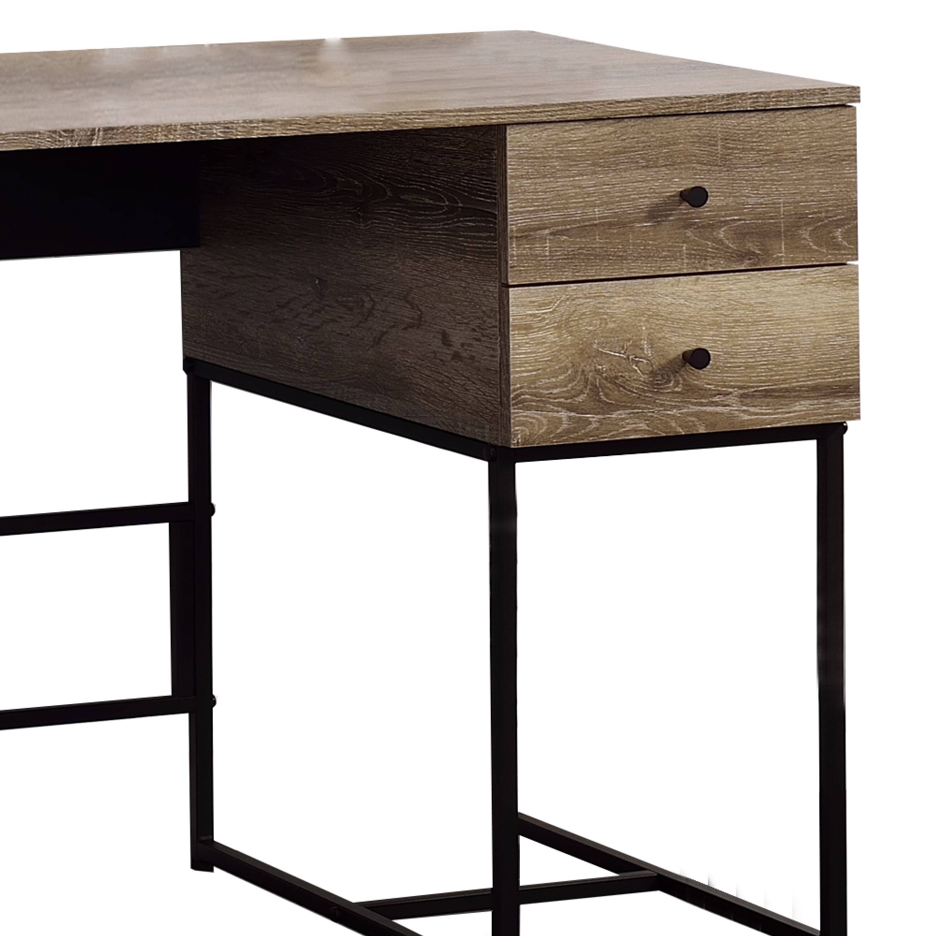 Back. Manhattan Lane - Wooden Desk with 4 Drawers and Tubular Metal Support, Brown and Black - Brown and Black.