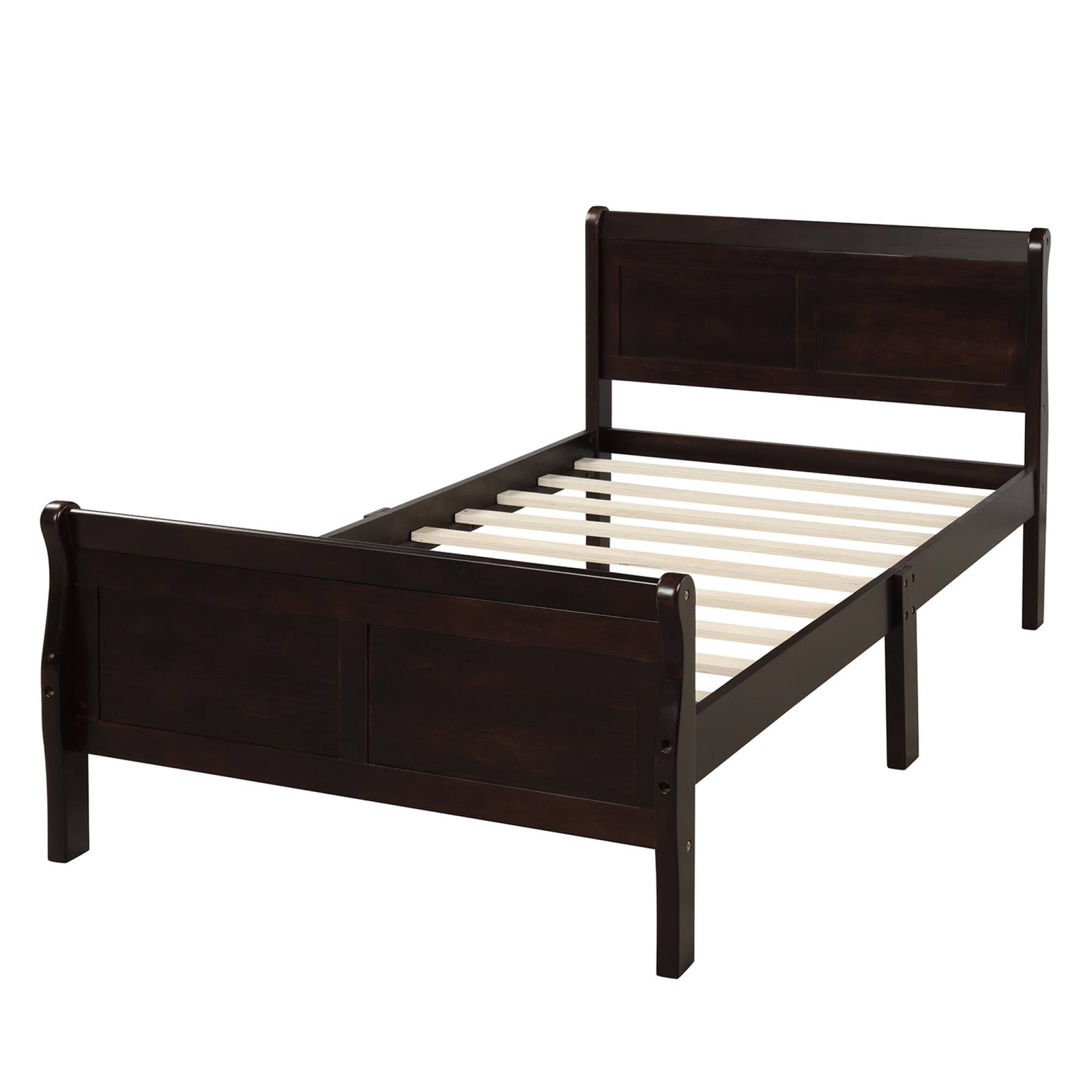 Alt View 1. GOODSILO - Solid Wood Twin Platform Bed Frame with Headboard and Footboard for Modern Bedroom Decor - Espresso.