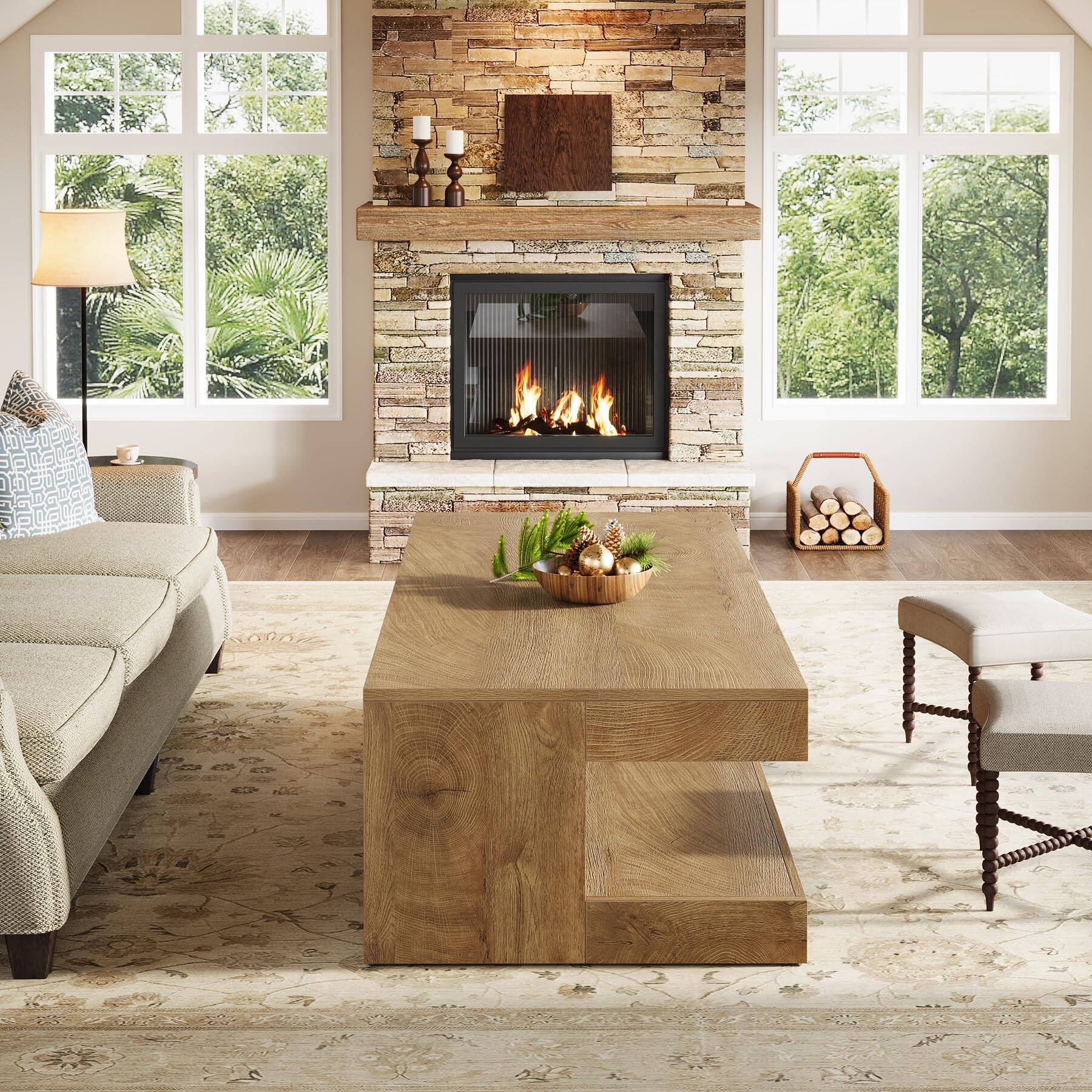 Alt View 1. Tribesigns - Coffee Table for Living Room, 47.24" Center Tea Table - Natural Wood - Rectangle.