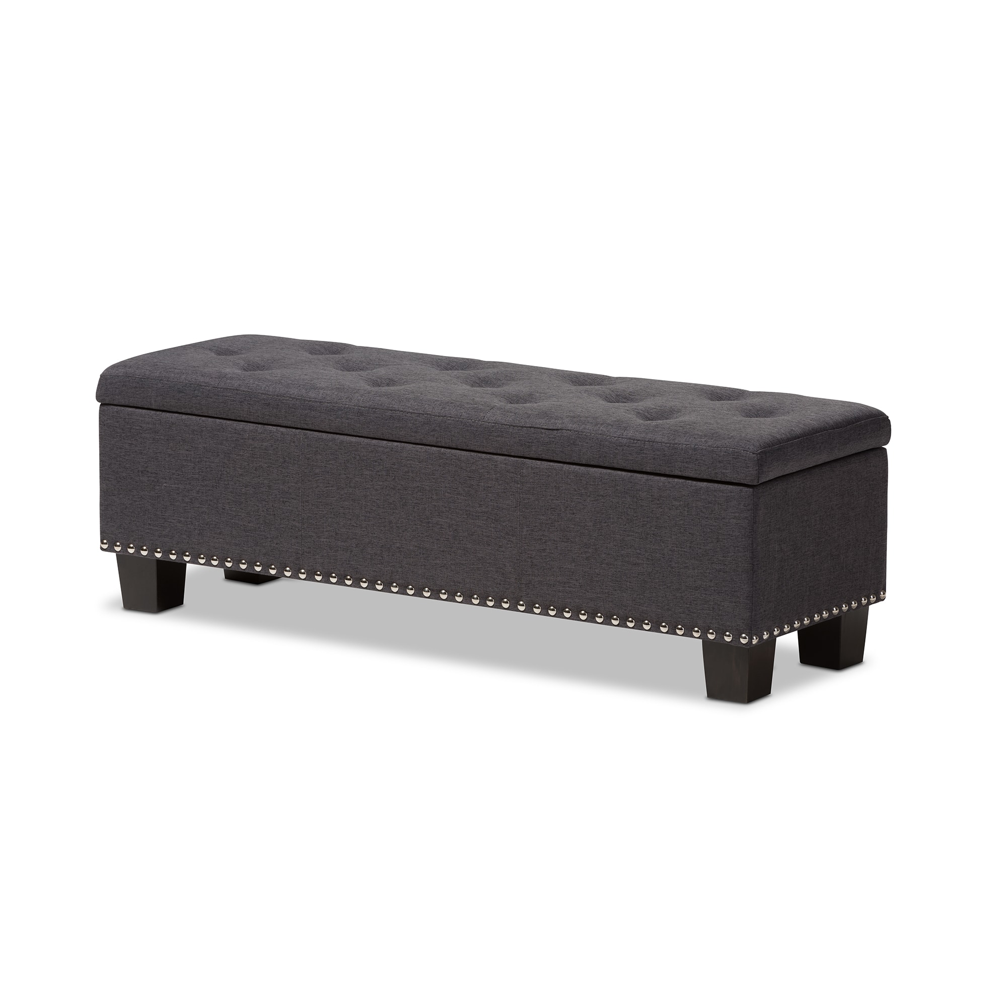 Baxton Studio - Hannah Modern and Contemporary Fabric Upholstered Button-Tufting Storage Ottoman Bench - Dark Grey