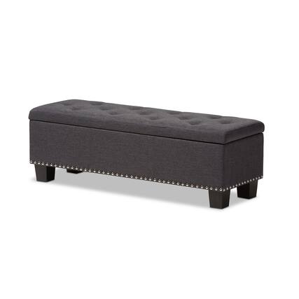 Front. Baxton Studio - Hannah Modern and Contemporary Fabric Upholstered Button-Tufting Storage Ottoman Bench - Dark Grey.
