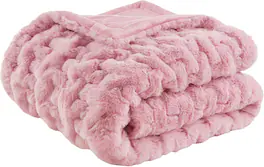 MOOSOO - Ruched Luxury Faux Fur Throw Blanket, Soft Cozy Brushed Long Faux Fur for Bed, Couch or Sofa, 50"x60" - Pink