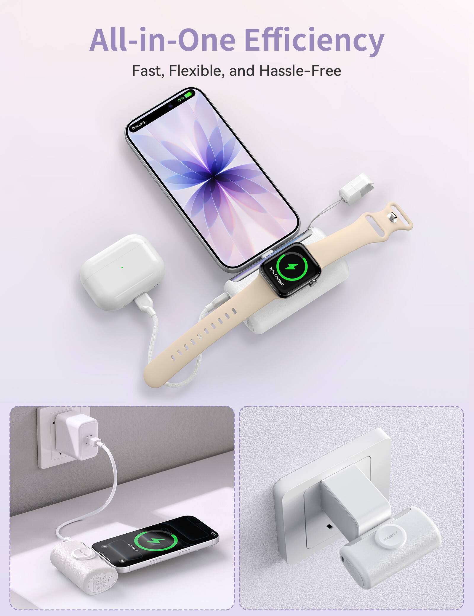 All-in-One Efficiency  
Fast, Flexible, and Hassle-Free  

25% Charging  
75% Charged  

4  
RORRY  
c  
21