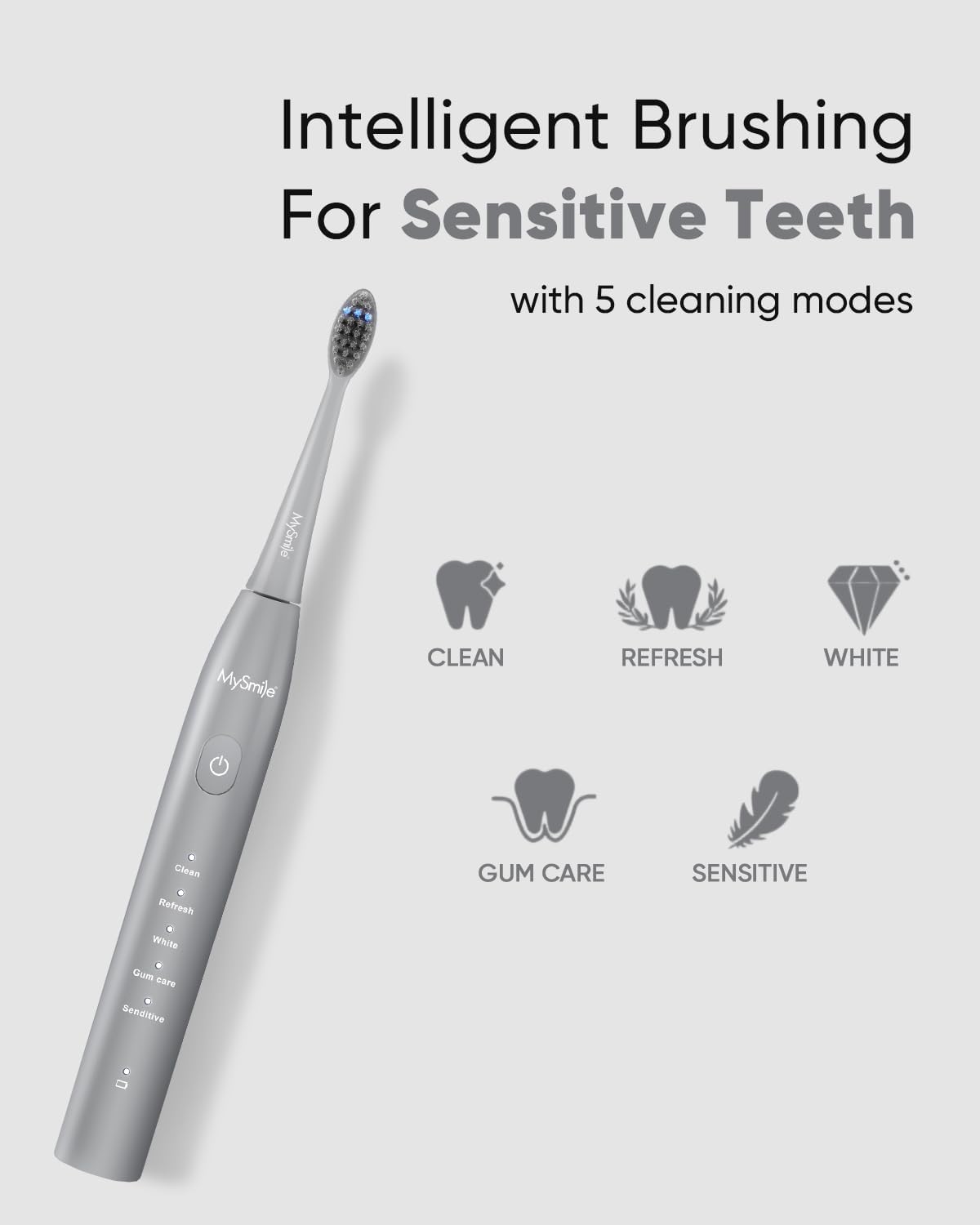 Intelligent Brushing For Sensitive Teeth with 5 cleaning modes MySmile MySmile CLEAN REFRESH WHITE Gum Care Sensitive