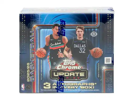 2025/26 BASKETBALL
TOPPS Chrome San Antonio DALLAS 1 32 Wilson Topps WEMBANYAMA Chrome COOPER UPDATE RIES TOGRAPH 3 VERY BOX!
"May contain redemption cards WIL Tes. (NO PURCHASE NECESSARY VISIT TOPPS.COM/NPN FOR DETAILS AND ENTRY.)