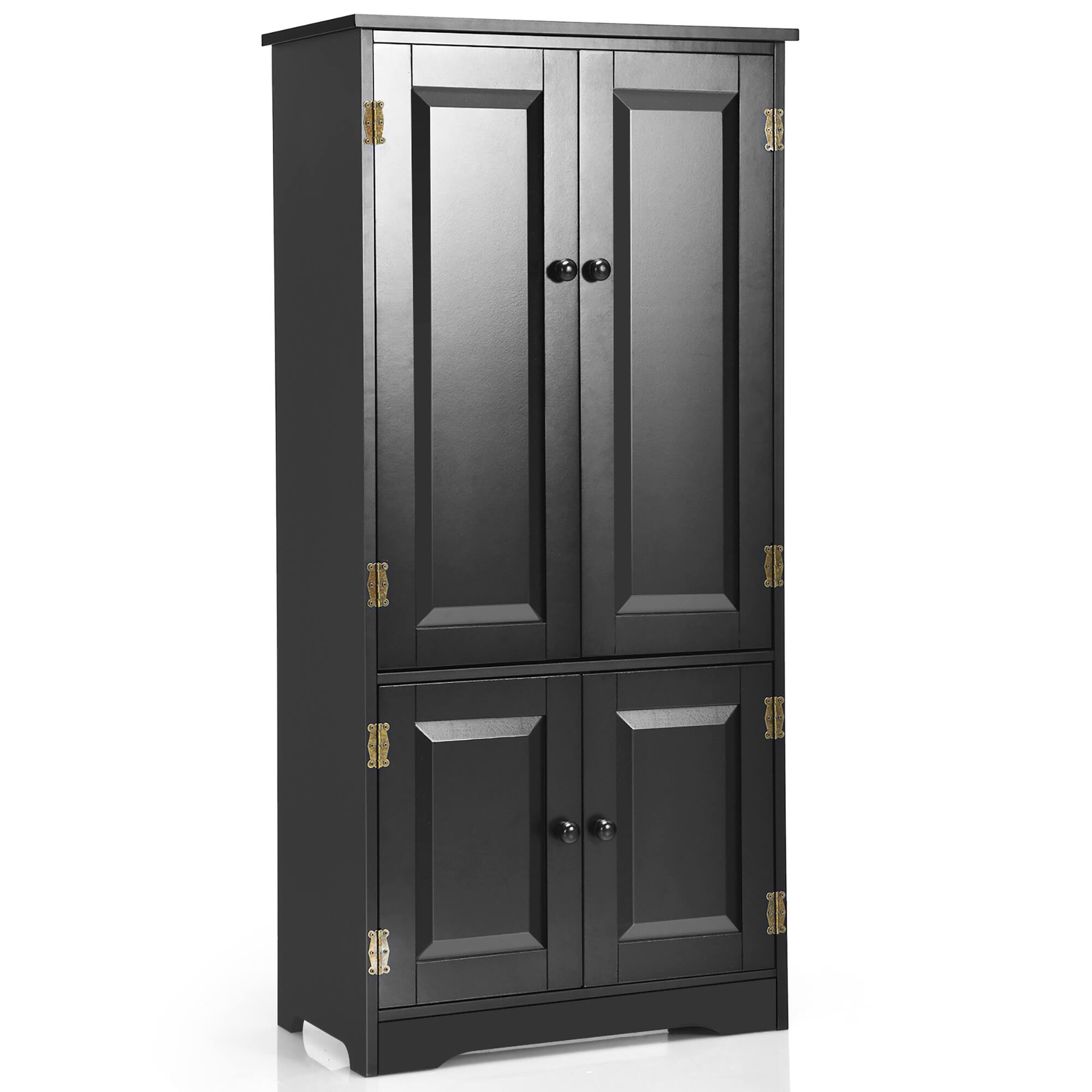 Front. Costway - Costway Accent Floor Storage Cabinet W/ Adjustable Shelves Antique 2-Door - Black.