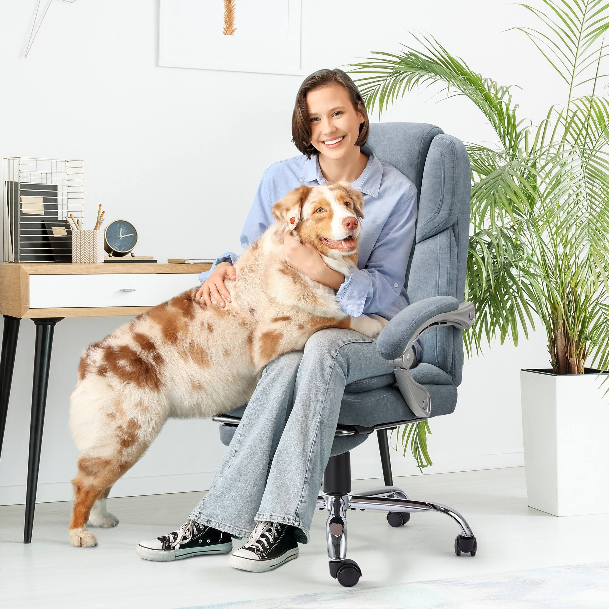 Alt View 4. U-HOMY - Heated Massage Office Chair with Footrest, 6-Point Massage and Lumbar Support, Ergonomic Reclining Desk Chair - Grey Blue.