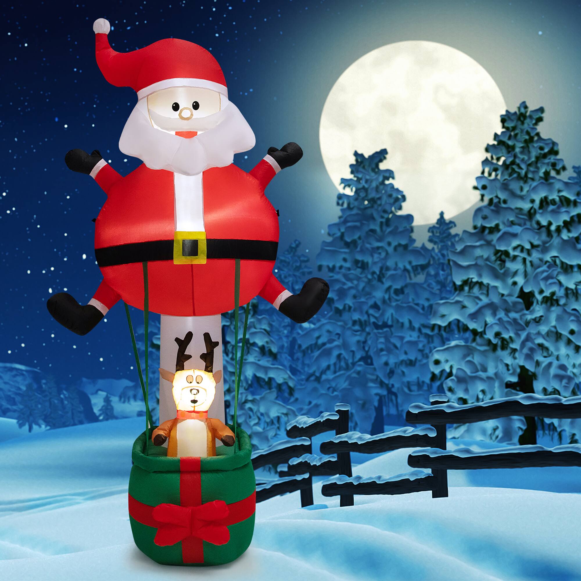 Alt View 3. Costway - 8 FT Inflatable Santa Claus & Reindeer Giant Hot Air Balloon with LED Lights - Multicolor.