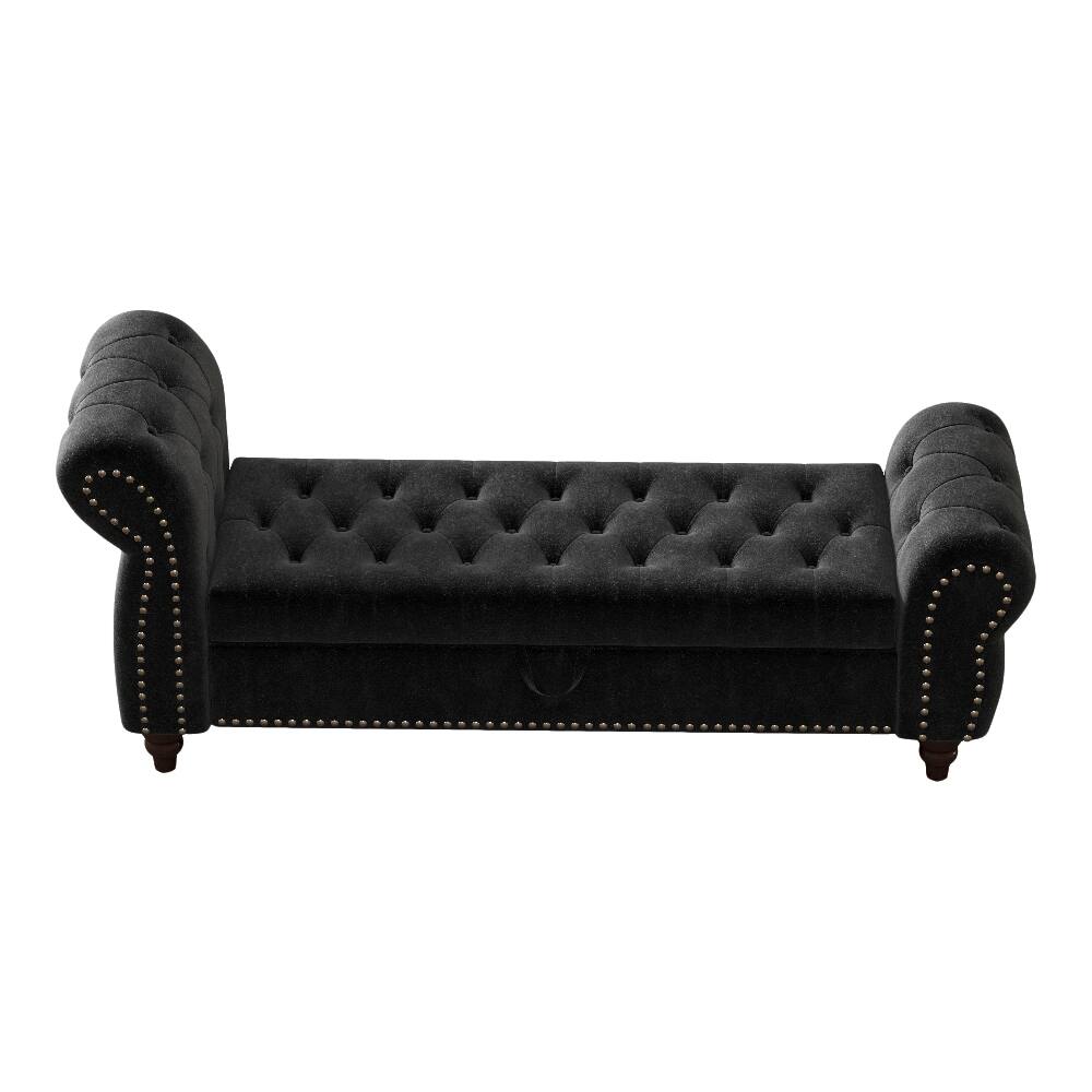 Alt View 3. Ropilly - Ropilly Black Velvet Bed Bench with Storage Tufted Chaise Lounge - Black.