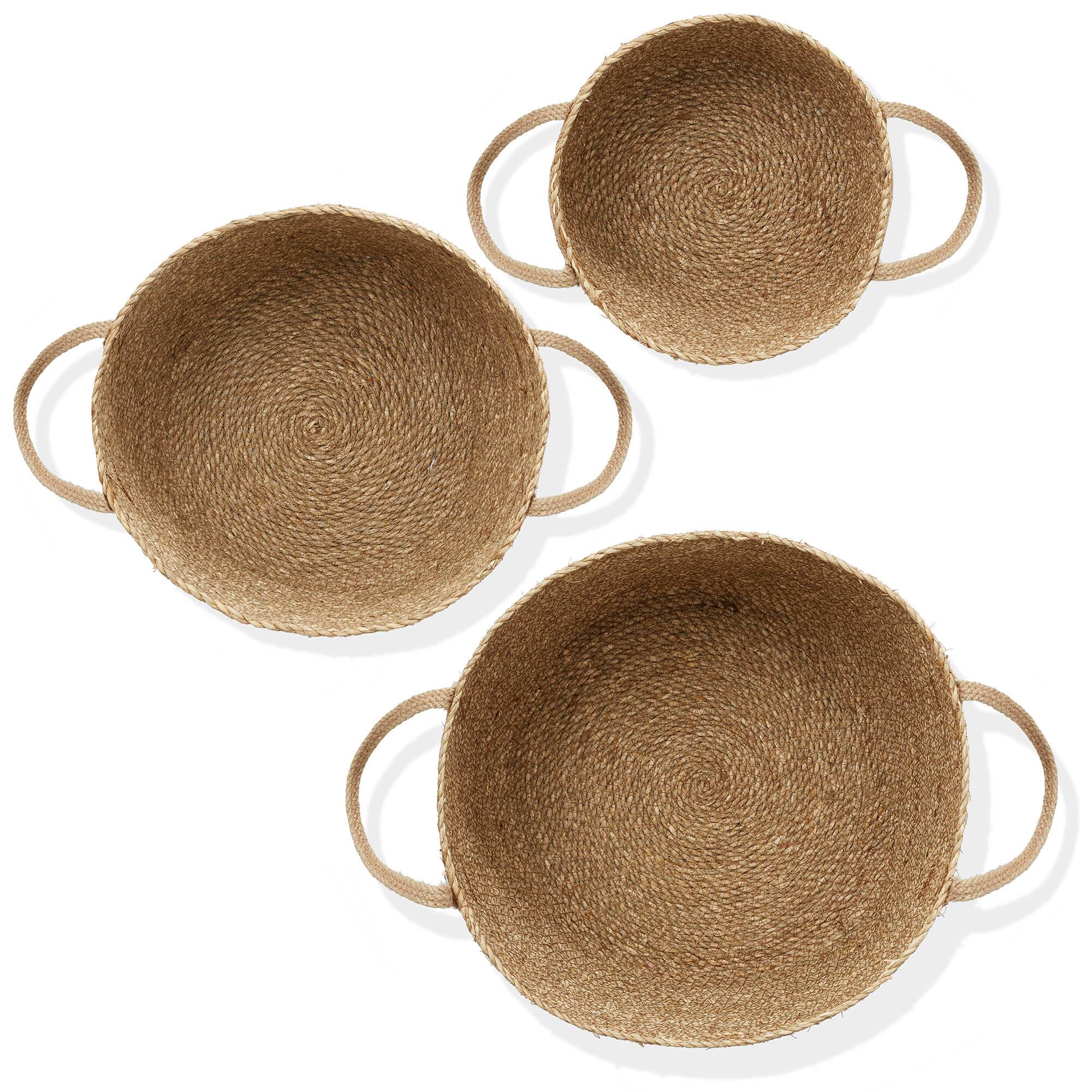 Alt View 4. Casafield - 3 Seagrass Storage Basket Planters with Jute Handles - Boho Woven Bins - Natural.
