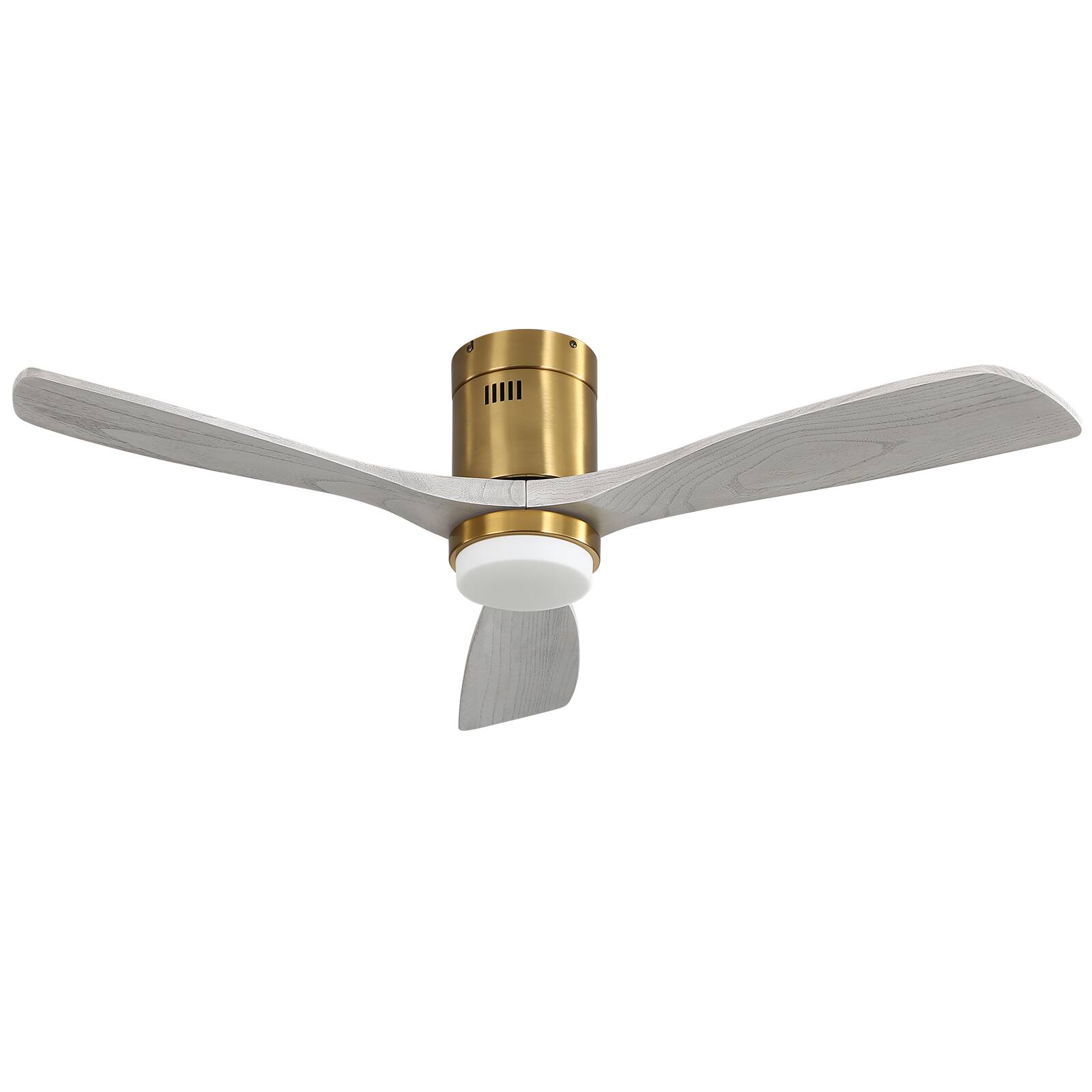 Left. Sofucor - 52'' Golden LED Ceiling Fan with Remote 6 Speed Noiseless Reversible DC Flush Mount Ceiling Fans with Light and Remote - Gold Light Grey.