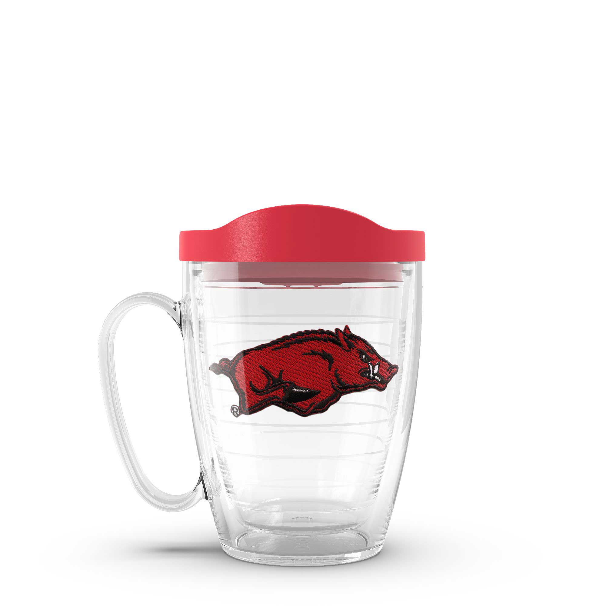 Front. Tervis - Arkansas Razorbacks 16oz. Emblem Classic Mug with Lid - Multicolor.
