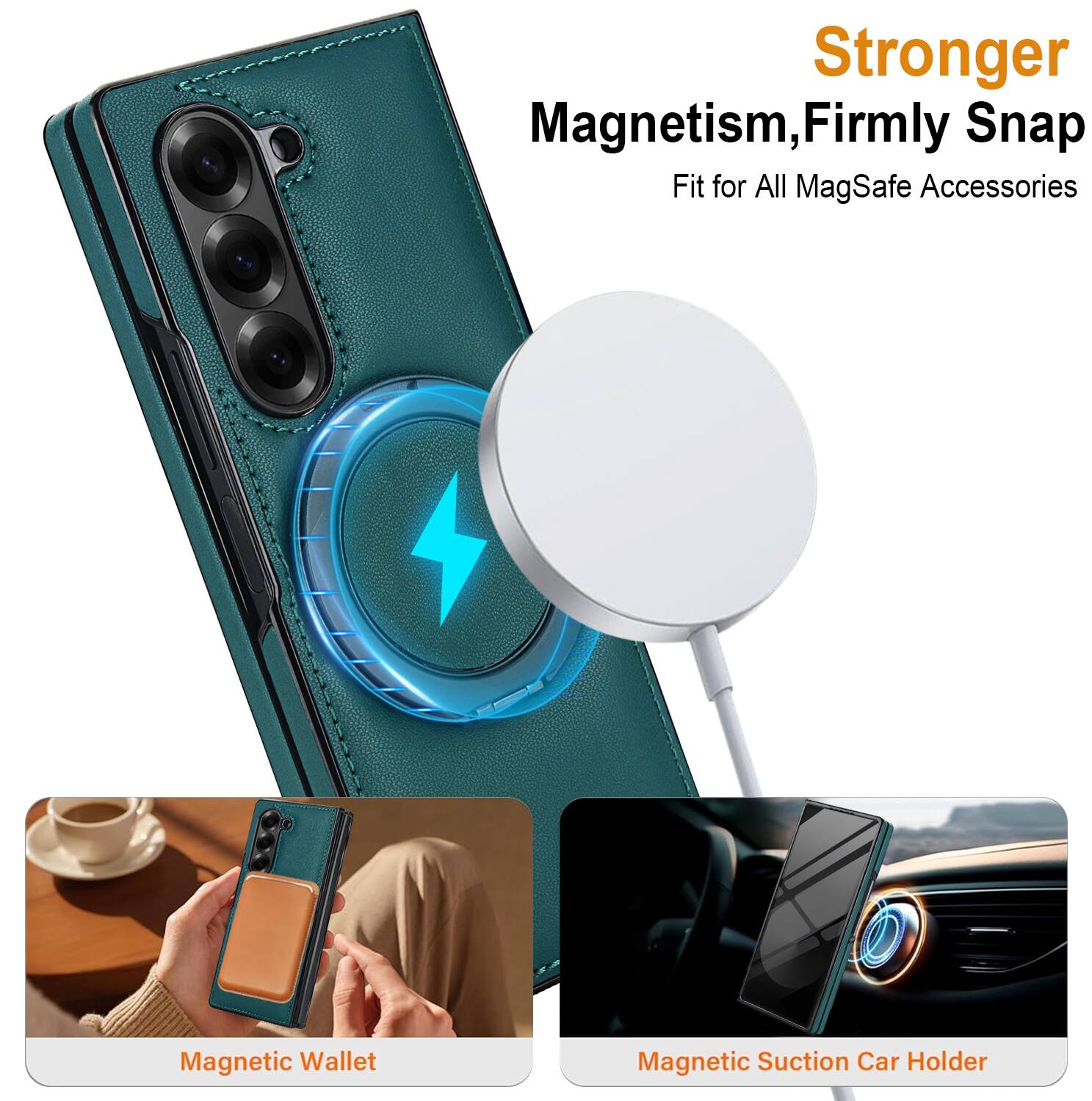 Stronger Magnetism, Firmly Snap Fit for All MagSafe Accessories

- Magnetic Wallet
- Magnetic Suction Car Holder