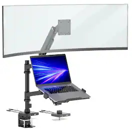 Mount-It! - Monitor and Laptop Desk Mount with Pole, Gas Spring Arms, USB-C, Fits Up to 49 Inch Monitor - Black