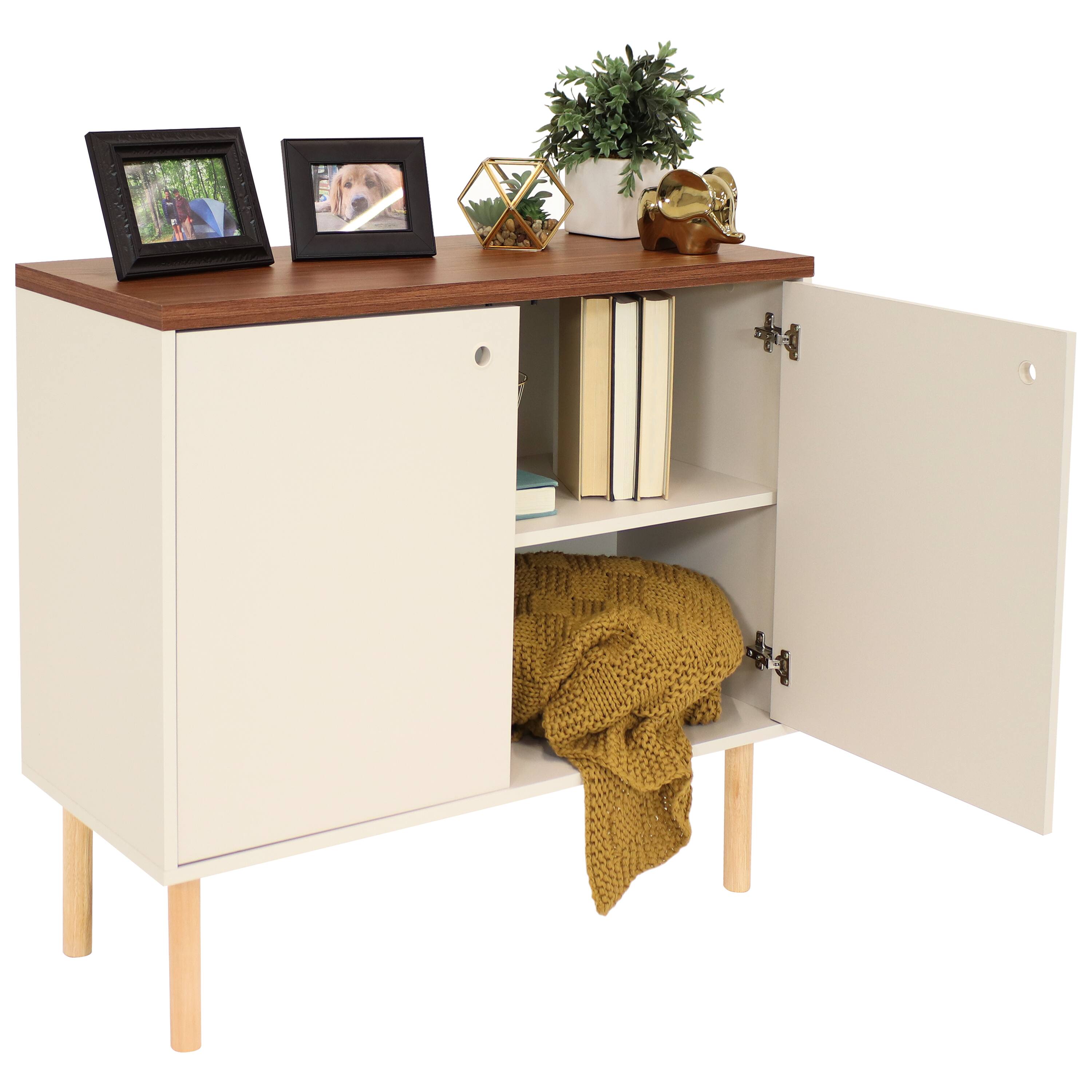 Alt View 4. Sunnydaze - Mid-Century Modern 2-Door Accent Buffet Cabinet - Latte.