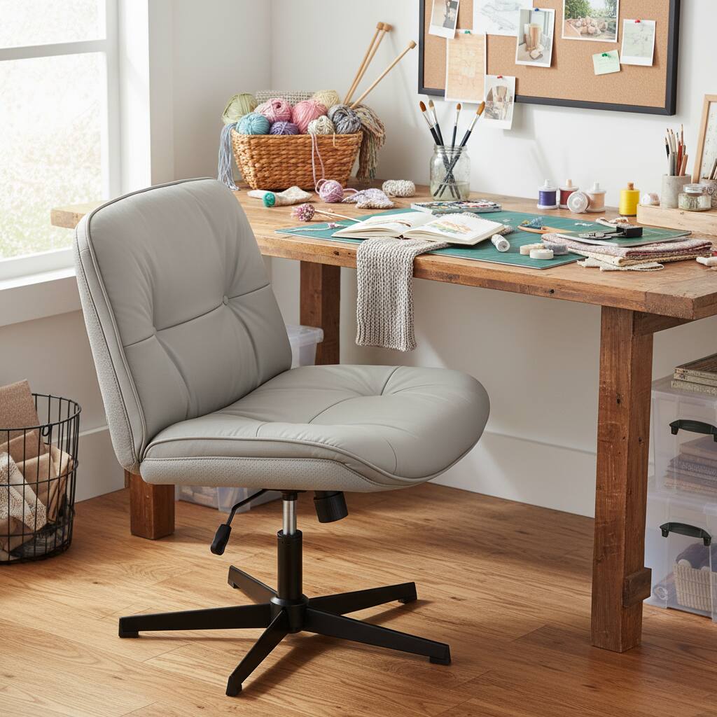 Alt View 5. AOITUN - Criss Cross Chair Desk Seat No Wheels Khaki Grey - Wide, Ergonomic, Ideal for Home Office - Khaki.