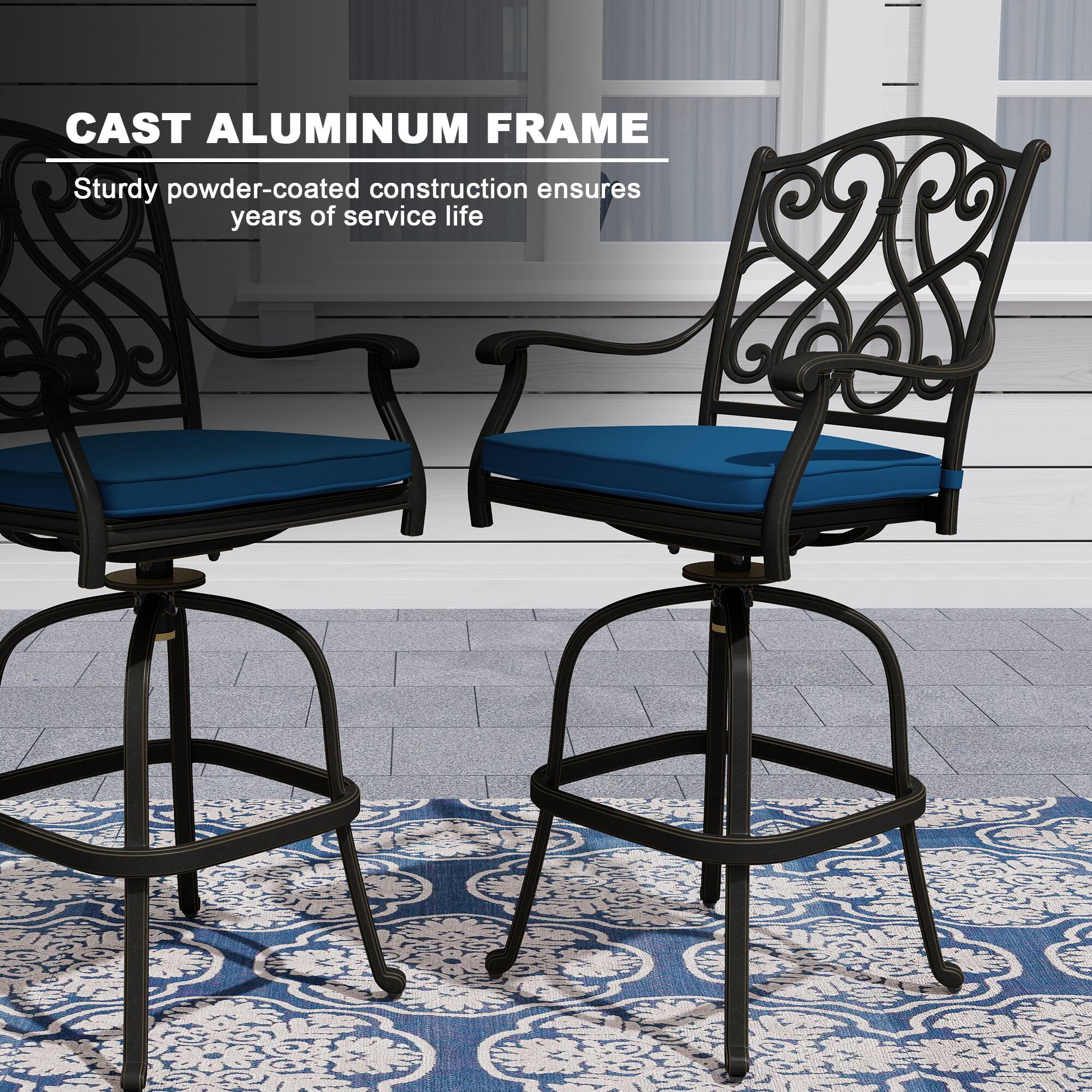 CAST ALUMINUM FRAME  
Sturdy powder-coated construction ensures years of service life