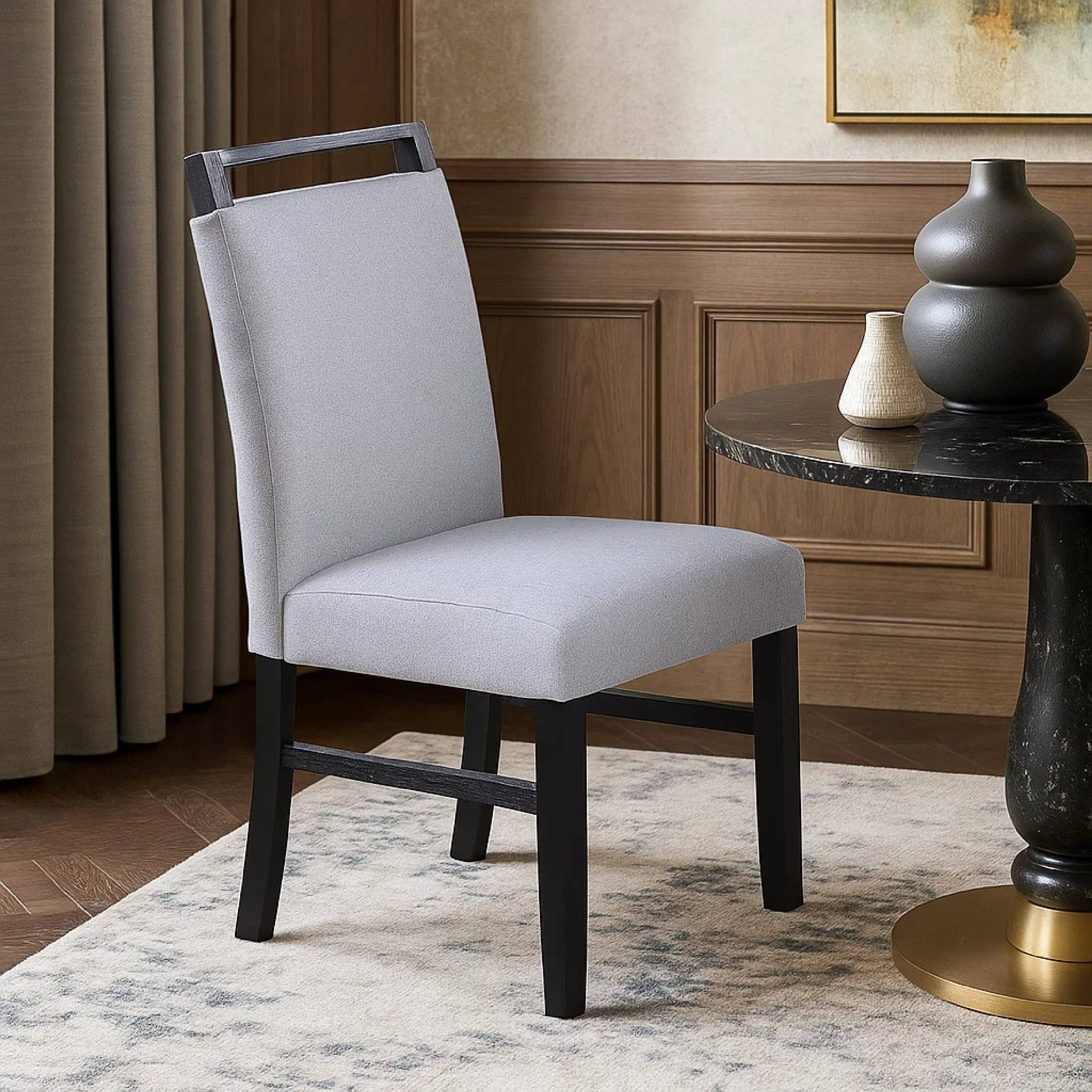 Alt View 6. Manhattan Lane - Dining Side Chair Set of 2, Charcoal Gray Fabric Foam Seat, Black Rubberwood - Charcoal Gray, Black.
