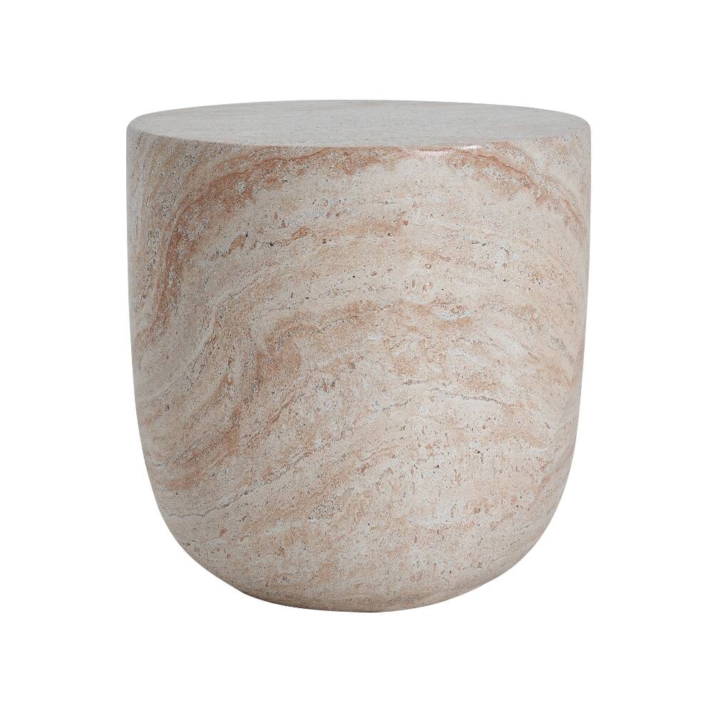 Alt View 1. Loheer - Loheer Concrete Side Table Outdoor End Table Travertine Finish Barrel Side Table Lightweight Indoor Outdoor Table - Travertine.