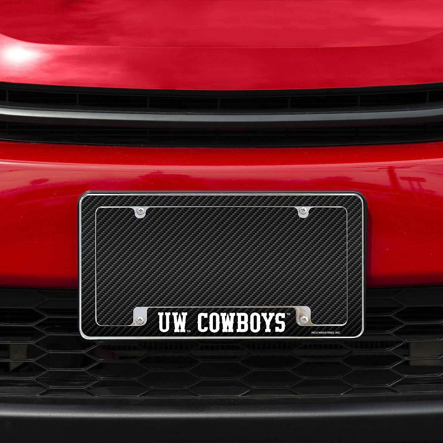 Alt View 1. Rico Industries - Wyoming Cowboys Chrome Metal License Plate Frame with Carbon Fiber Design - Multi.
