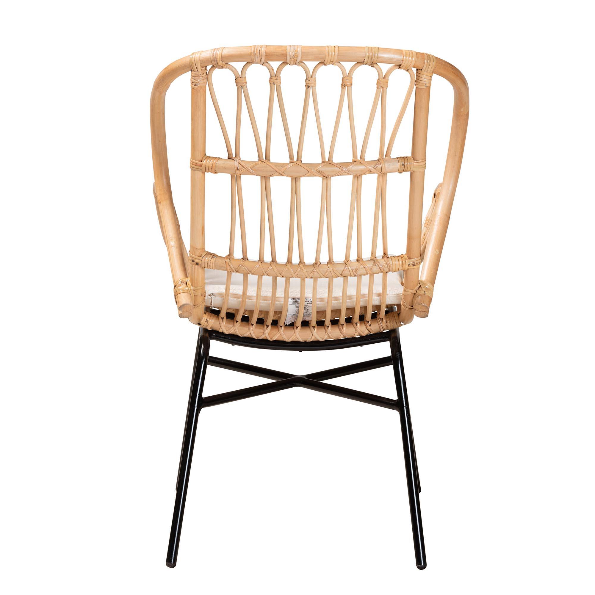 Back. bali & pari - Caelia Modern Bohemian Rattan and Metal Chair - Natural Brown/Black.