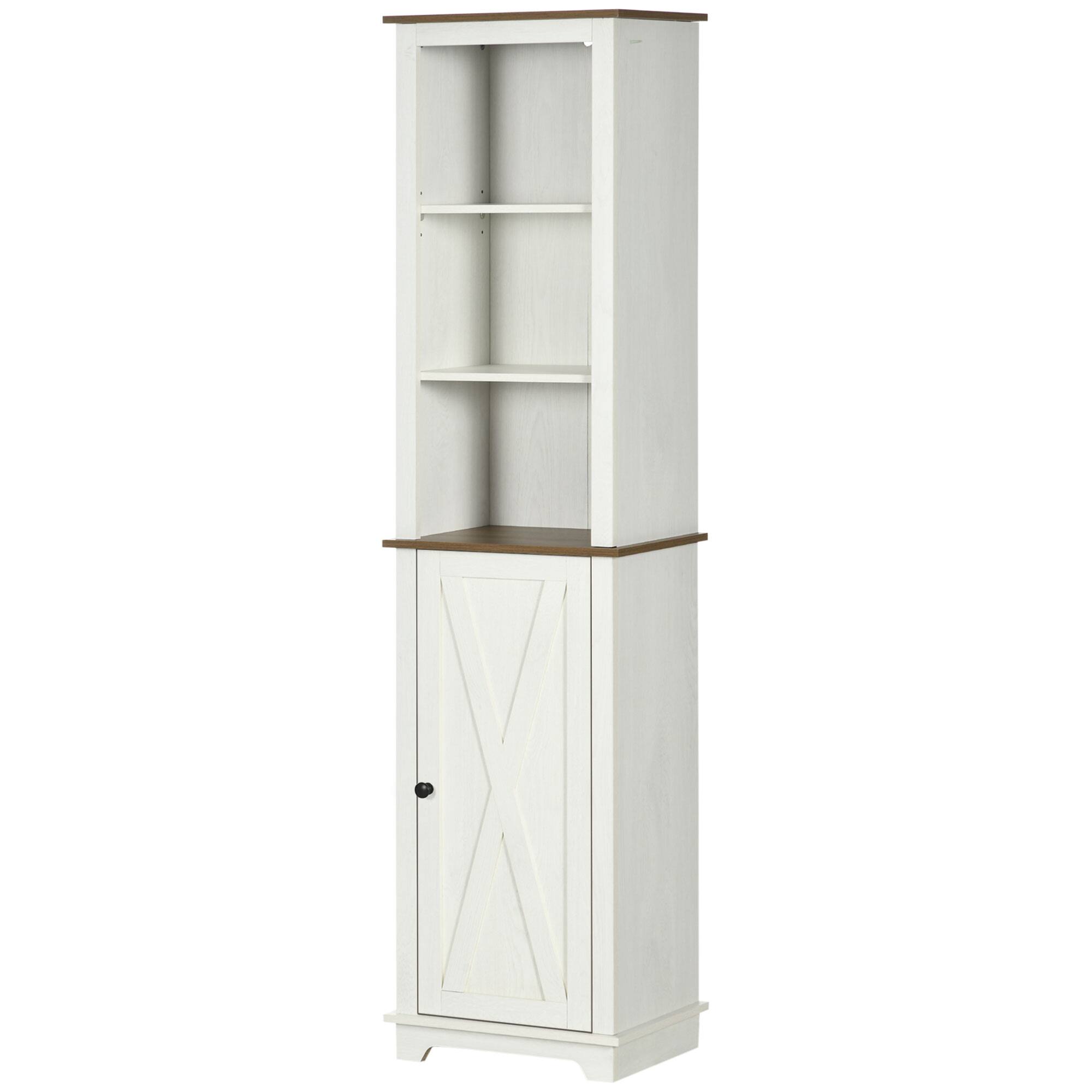 Front. Kleankin - Bathroom Cabinet, Tall Storage Cabinet with Door and Adjustable Shelves - White.
