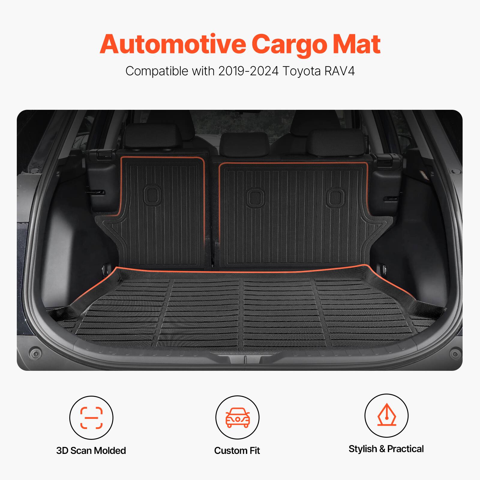 Automotive Cargo Mat  
Compatible with 2019-2024 Toyota RAV4  

3D Scan Molded  
Custom Fit  
Stylish & Practical