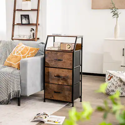 3 drawer metal dresser Vita 27.5" W 3-Drawer Weathered Finish Dresser with Metal Slides Loon Peak Color: Black